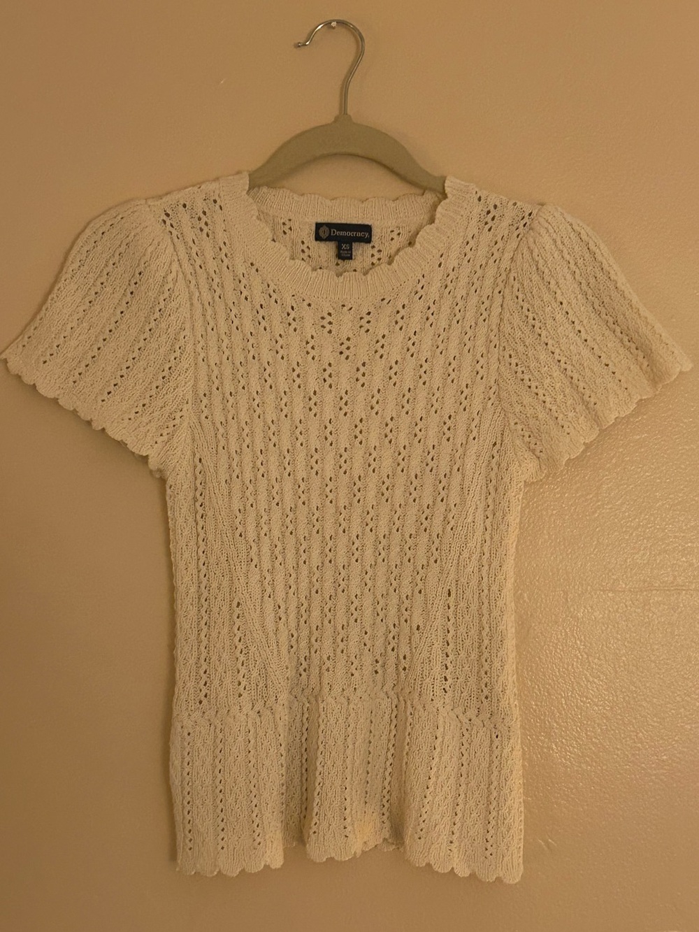 Democracy Cream Open-Knit Short Sleeve Top